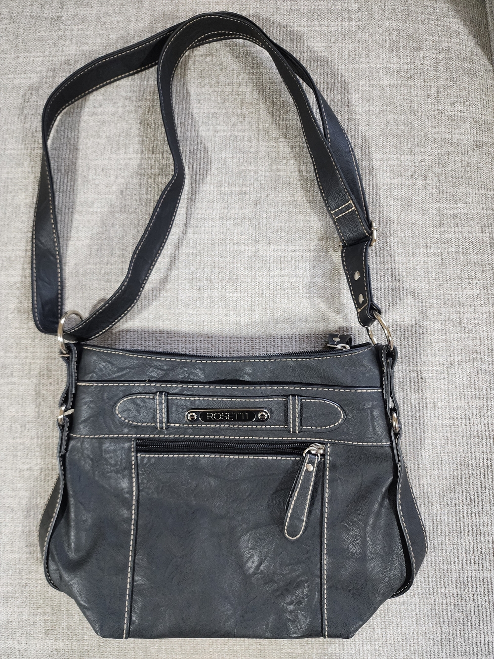 Rosetti Black Shoulder Crossbody with White Contrast Stitching